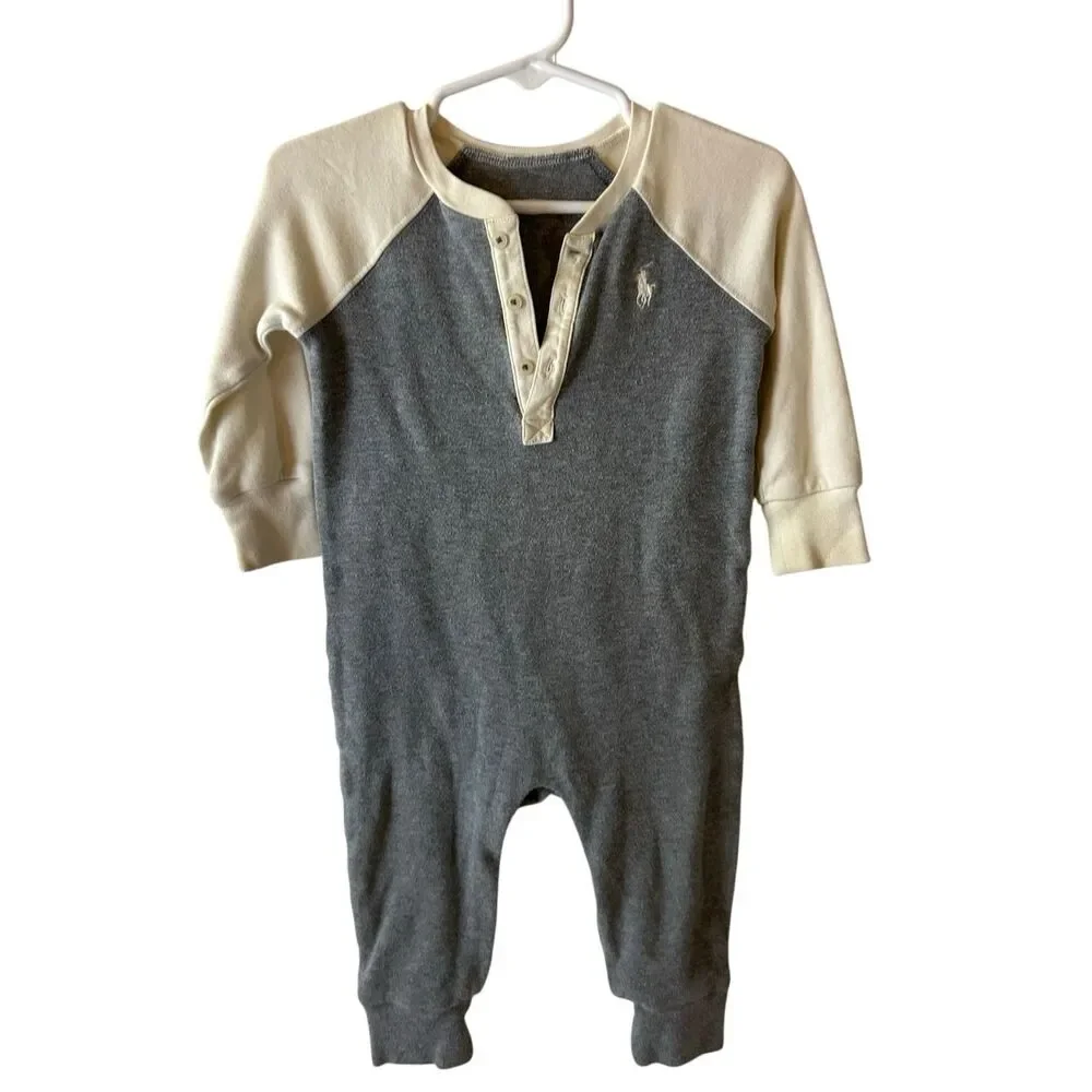 Ralph Lauren Polo‎ 9m snap bodysuit cream gray